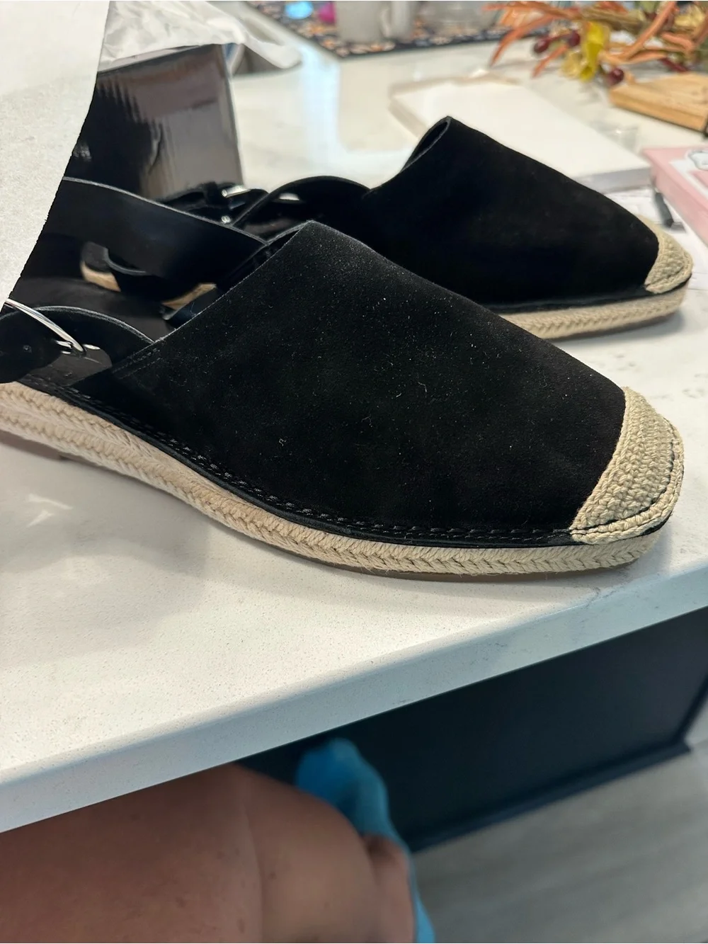 Blondo Black Suede Espadrille Slingback Flats